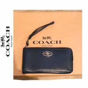 COACH Navy Pebble Leather Wristlet